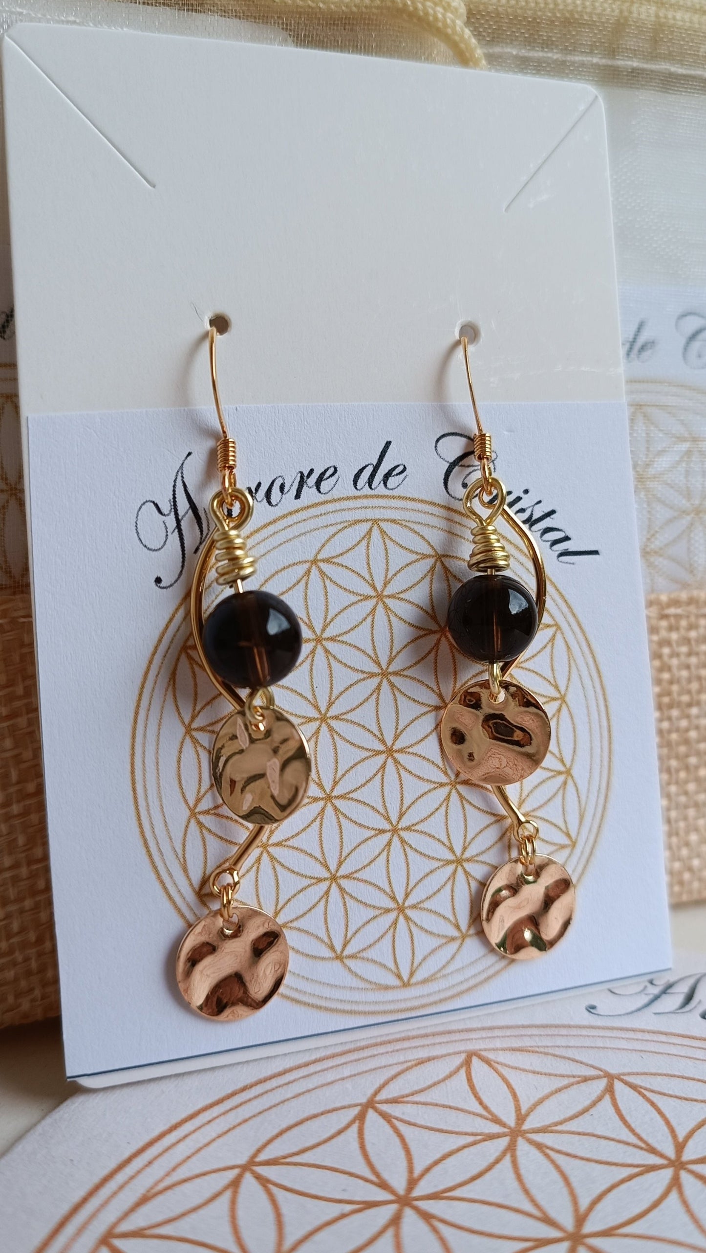 Boucles d'oreilles Quartz fumé plaqué or auroredecristal