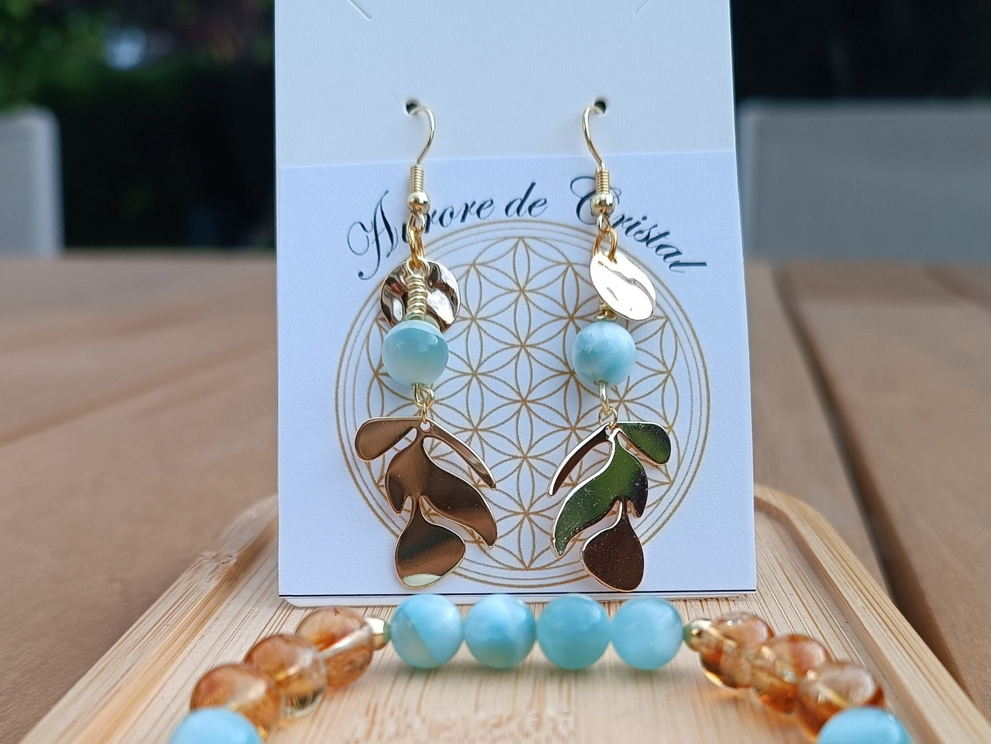 Boucles d'oreilles en pierres naturelles - Garniérite et Citrine - Ostara