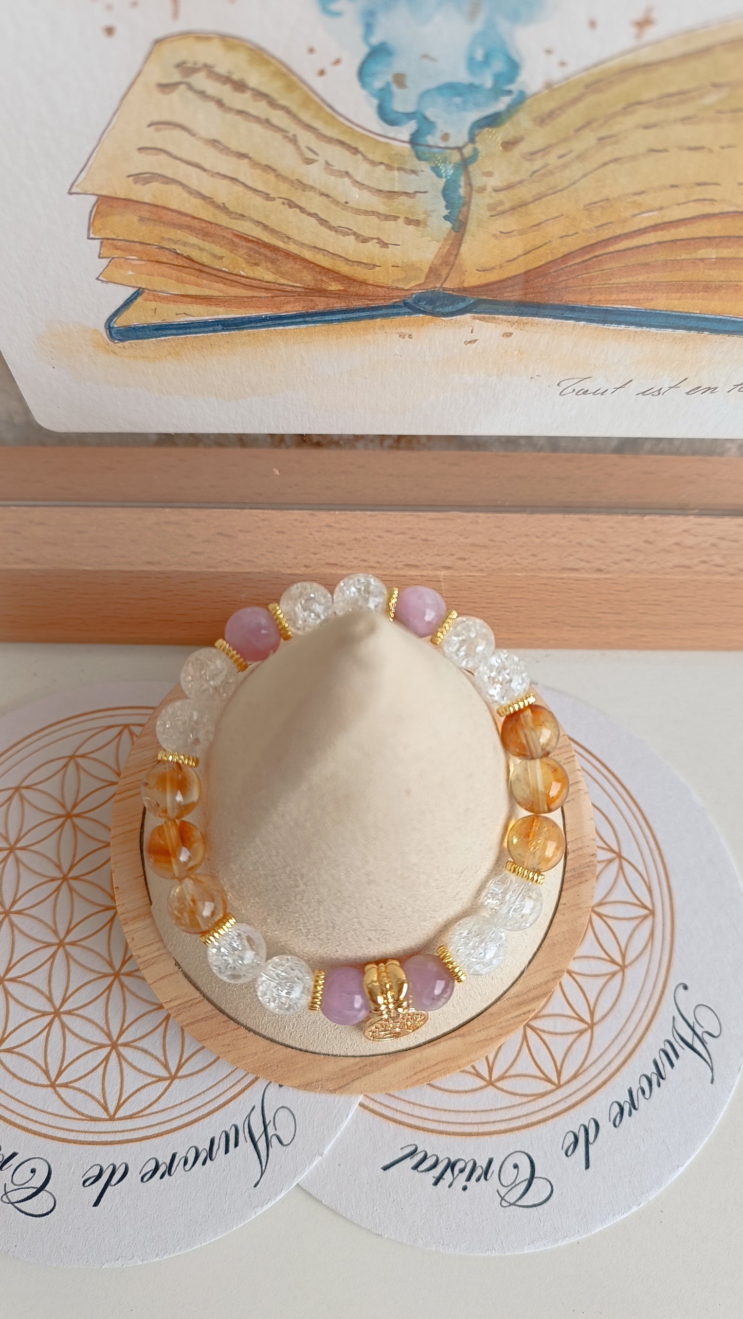 Bracelet heure miroir 12h12 - Kunzite citrine acier inoxydable arbre de vie
