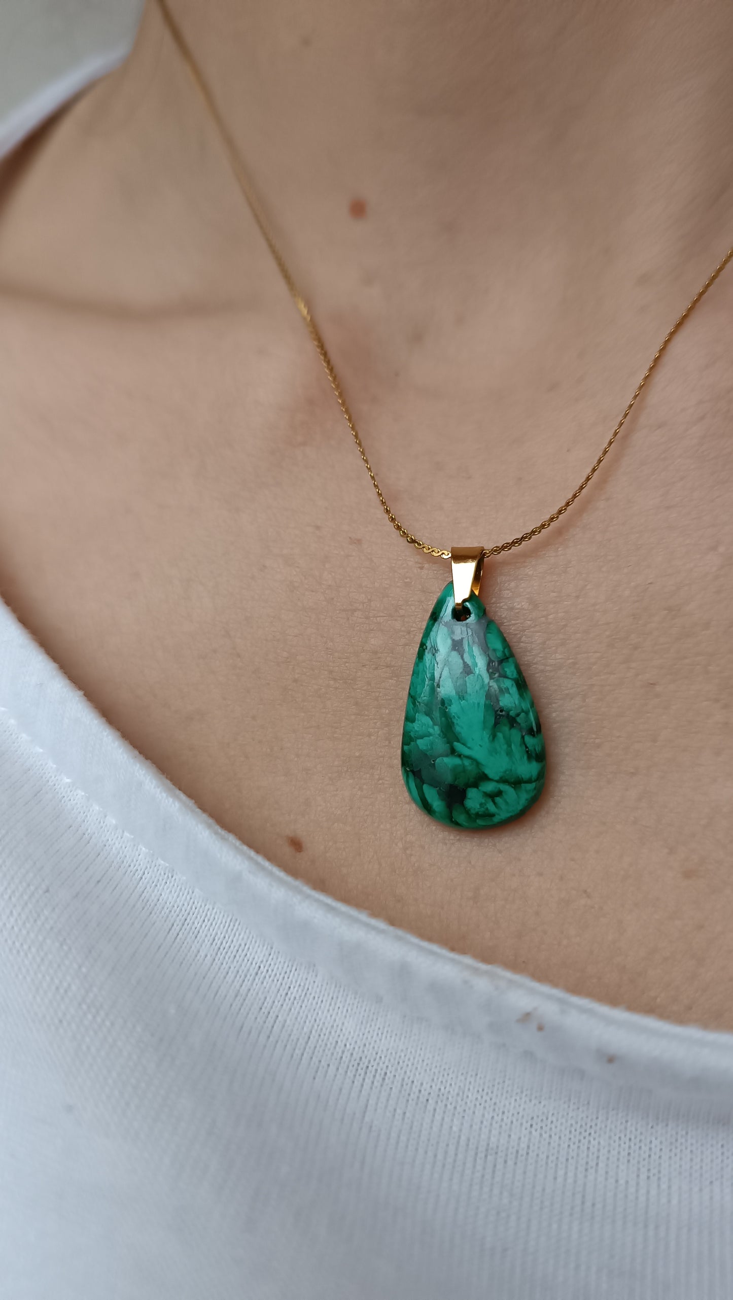 Pendentif malachite auroredecristal acier inoxydable