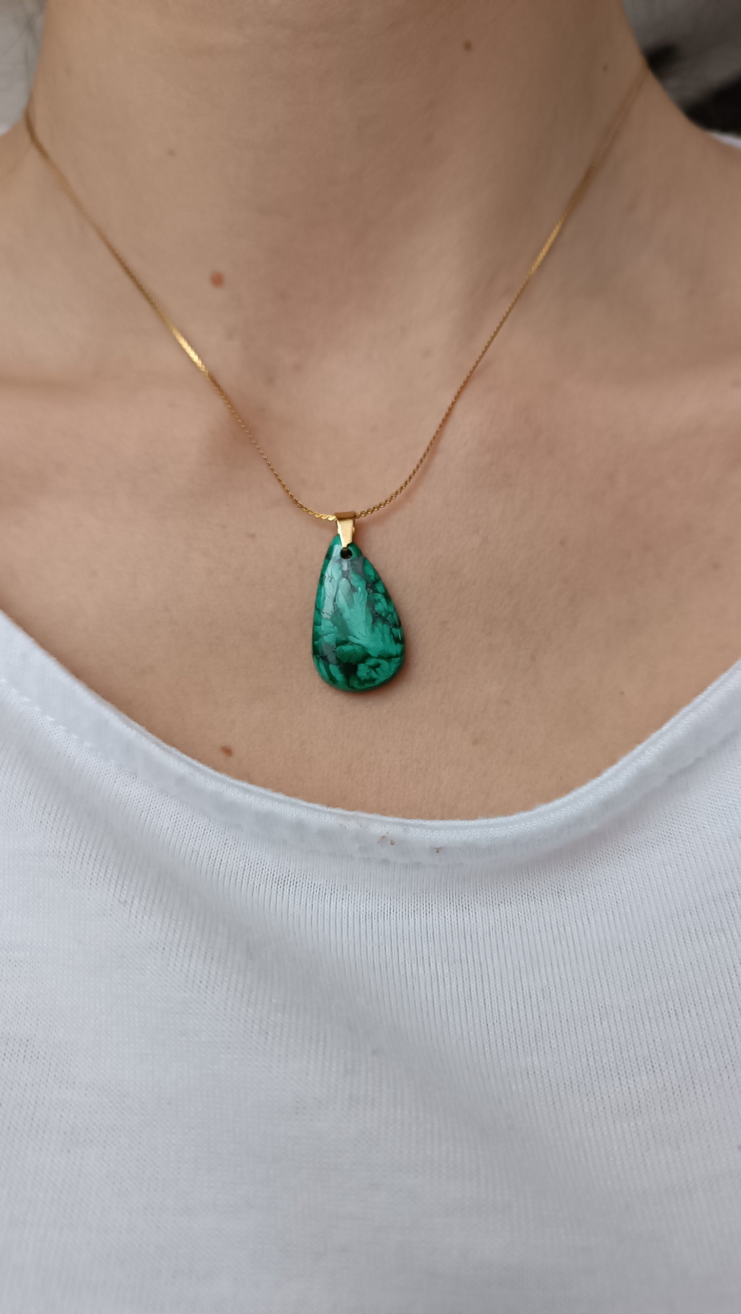 Pendentif malachite auroredecristal acier inoxydable