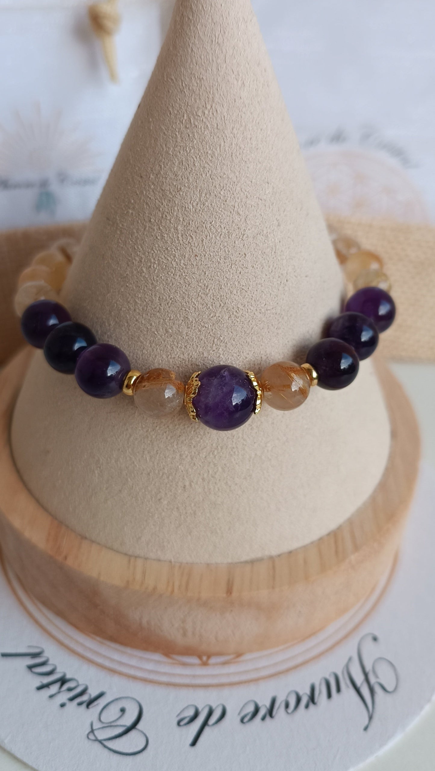 bracelet pierre naturelles améthystes quartz rutile chakra coronal