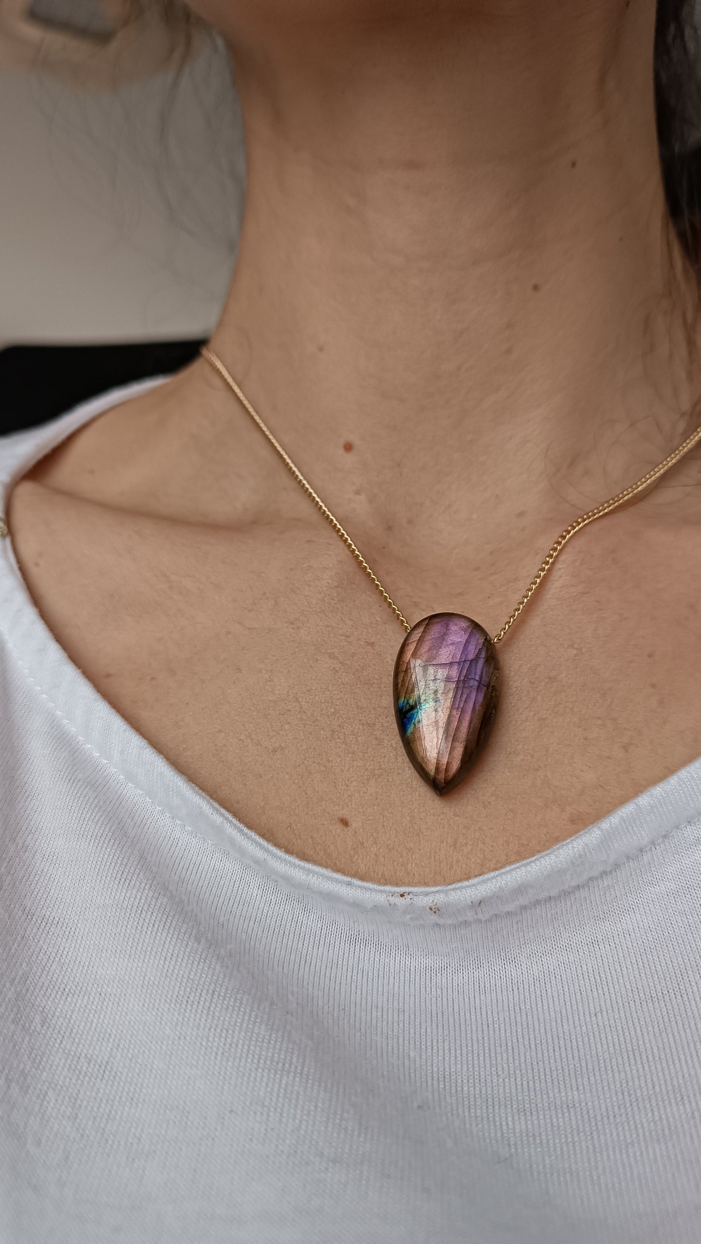 pendentif labradorite sunset légende auroredecristal lithothérapie acier inoxydable