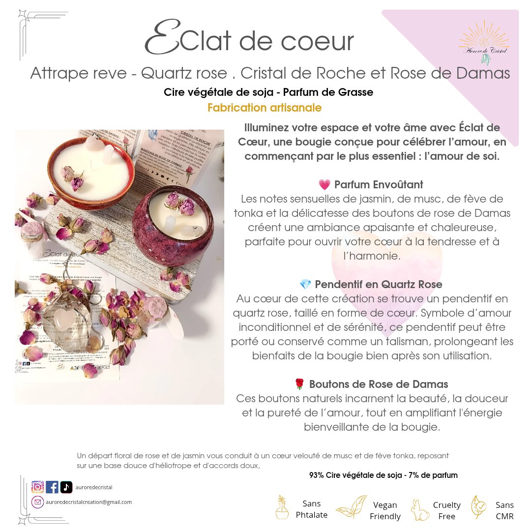 Bougies artisanales - "Éclat de coeur" - Pierre naturelles