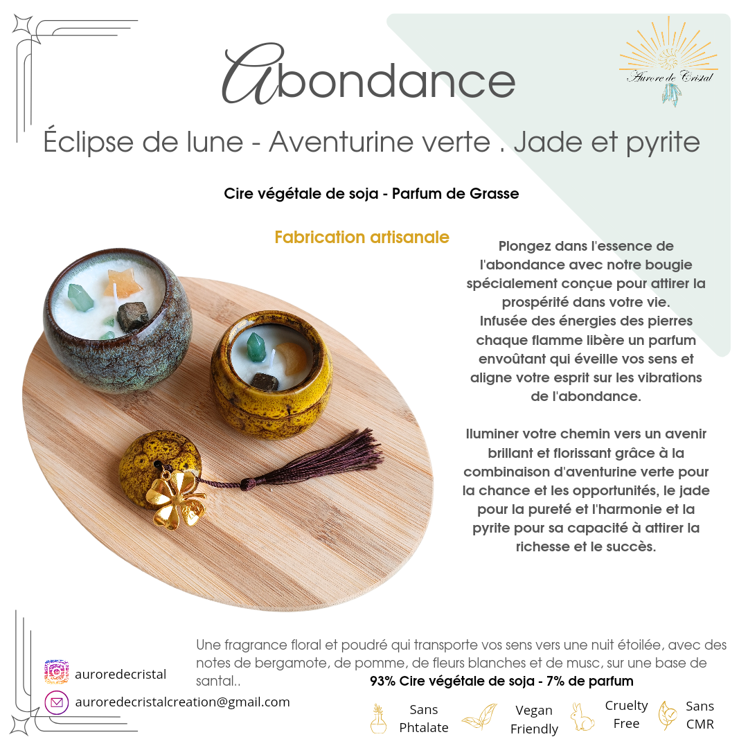 Bougies artisanales abondance pyrite jade aventurine auroredecristal