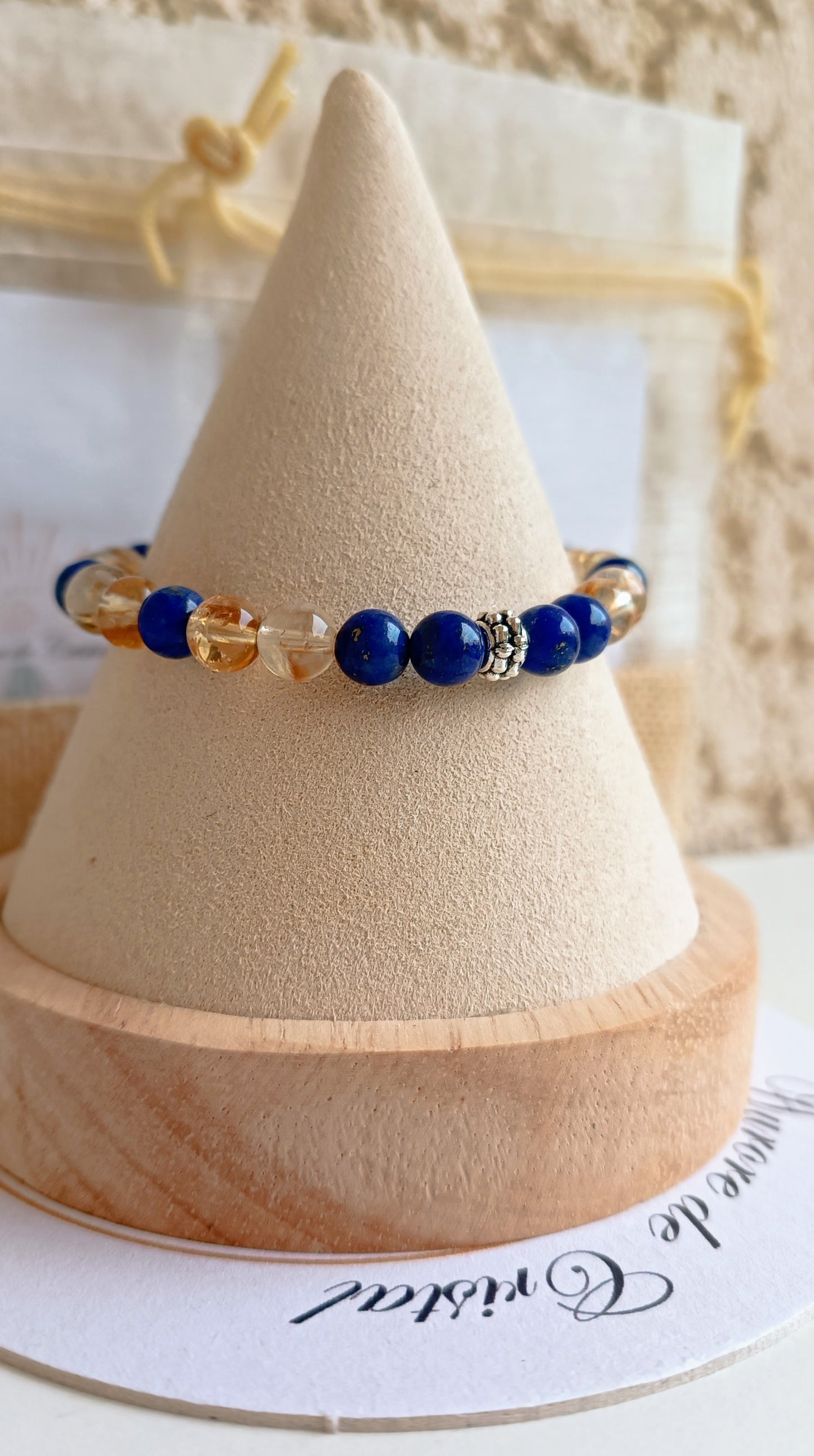 BRACELET HEURES MIROIRS 03H03 PIERRES NATURELLES 8MM AURORE DE CRISTAL LAPIS LAZULI CITRINEE