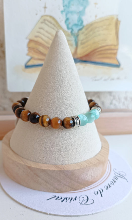 BRACELET PIERRES NATURELLES GARNIERITE OEIL DE TIGRE 8 MM AURORE DE CRISTAL