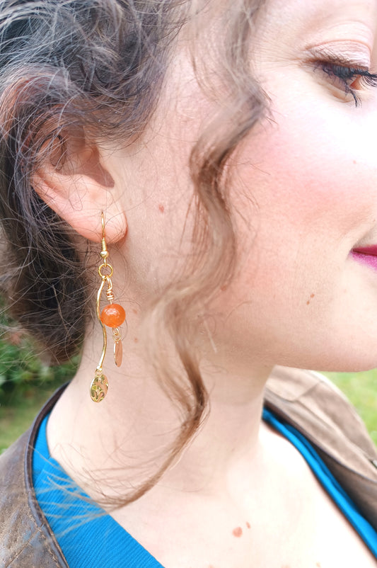 Boucle d'oreilles cornaline plaqué or auroredecristal