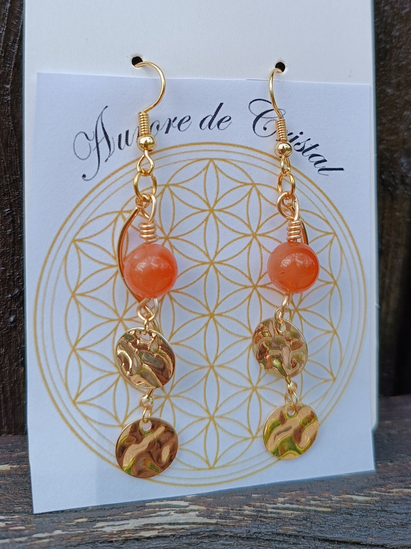 Boucles d'oreilles Cornaline plaqué or auroredecristal