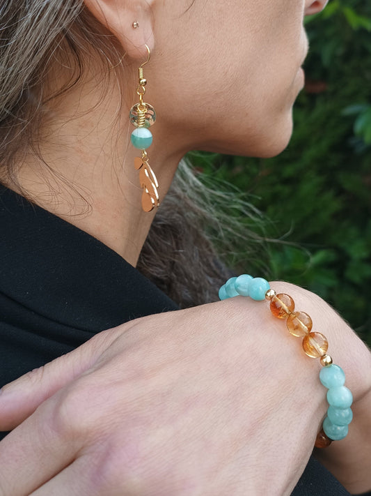 Boucles d'oreilles en pierres naturelles - Garniérite et Citrine - Ostara