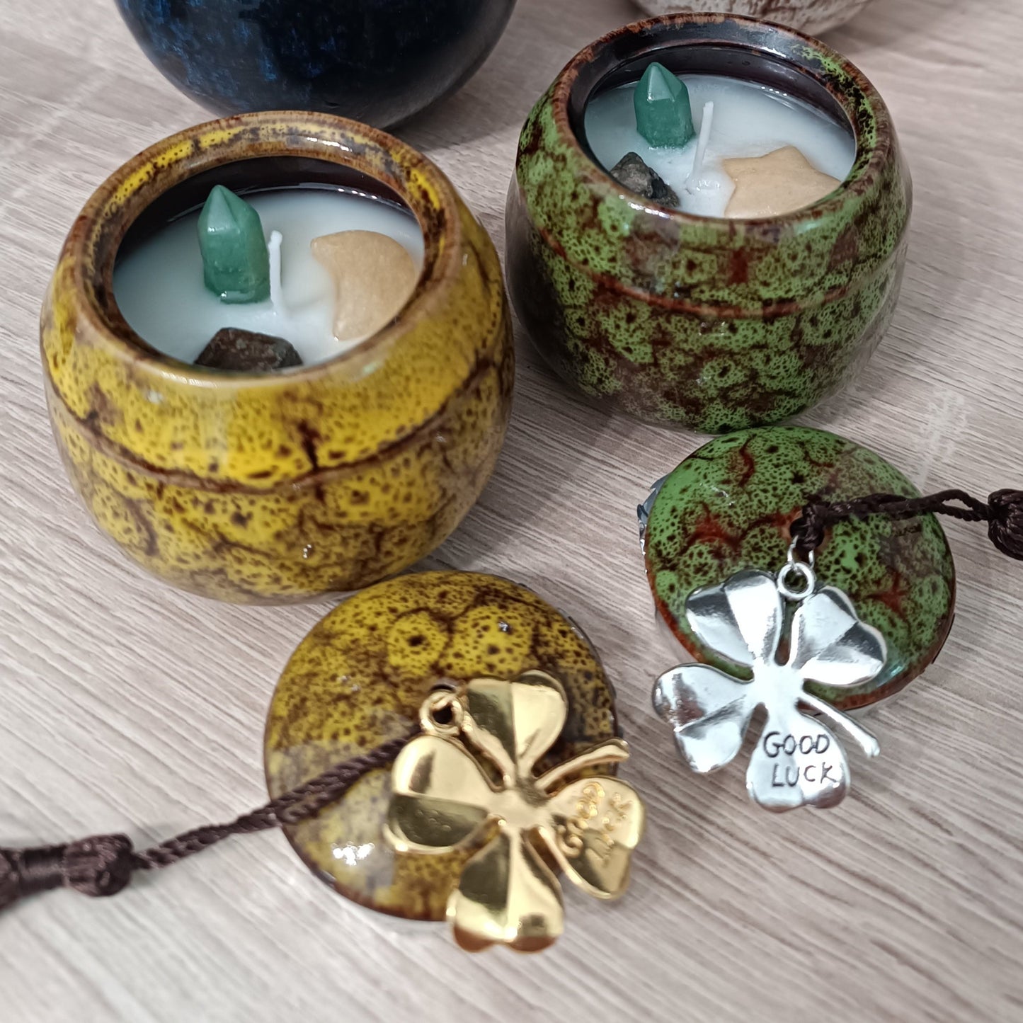 Bougies artisanales abondance pyrite jade aventurine auroredecristal