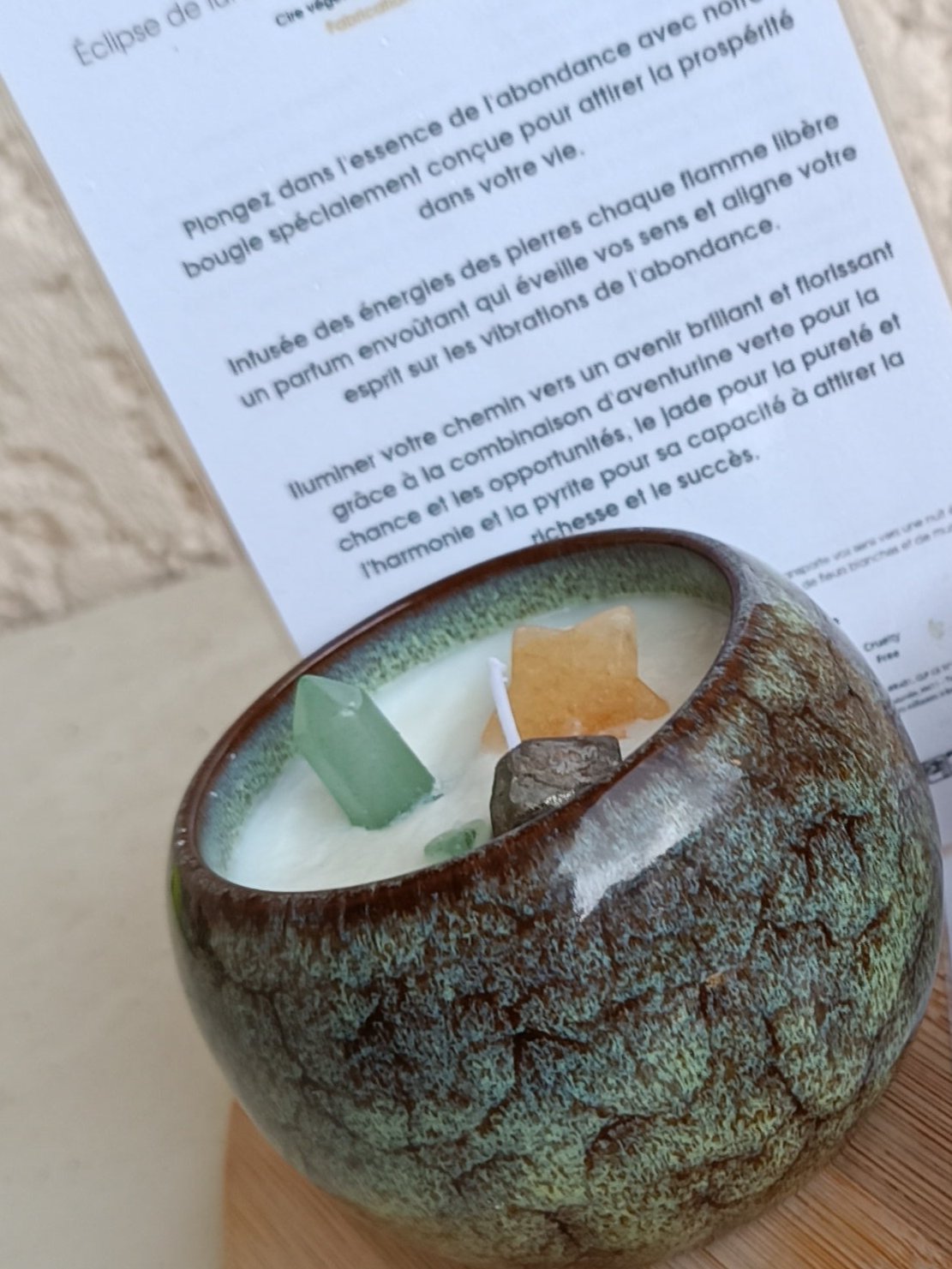 Bougies artisanales abondance pyrite jade aventurine auroredecristal