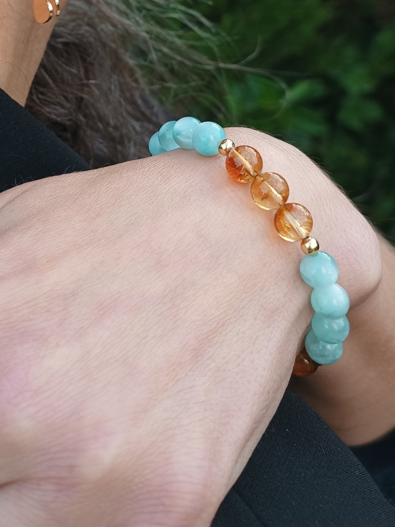Bracelet en pierres naturelles - Garniérite et Citrine 