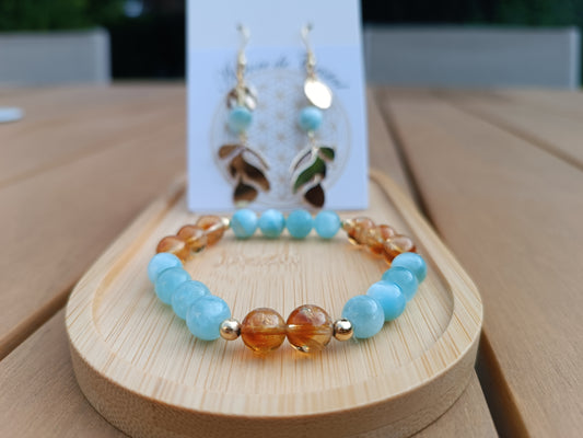 Bracelet en pierres naturelles - Garniérite et Citrine 