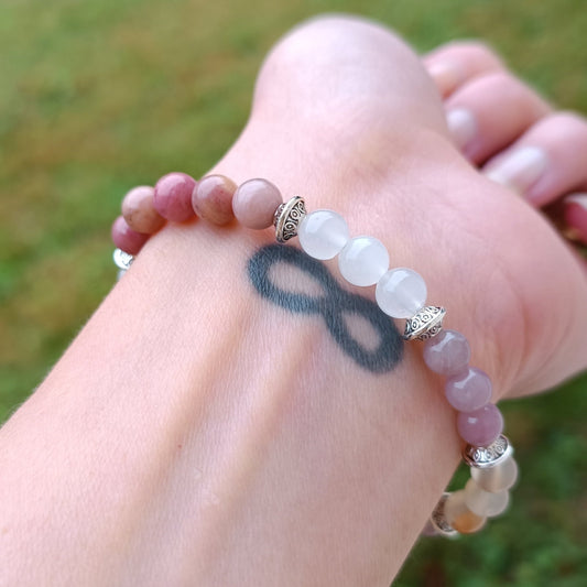Bracelet fertilité pierres naturelles cornaline rhodonite pierre de lune quartz rose auroredecristal