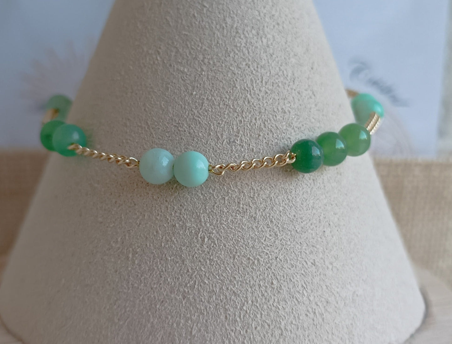 Bracelet pierre naturelle chrysoprase aurore de cristal plaqué or