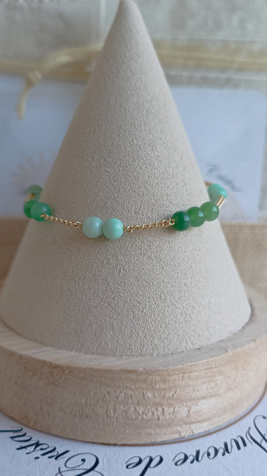 Bracelet pierre naturelle chrysoprase aurore de cristal plaqué or