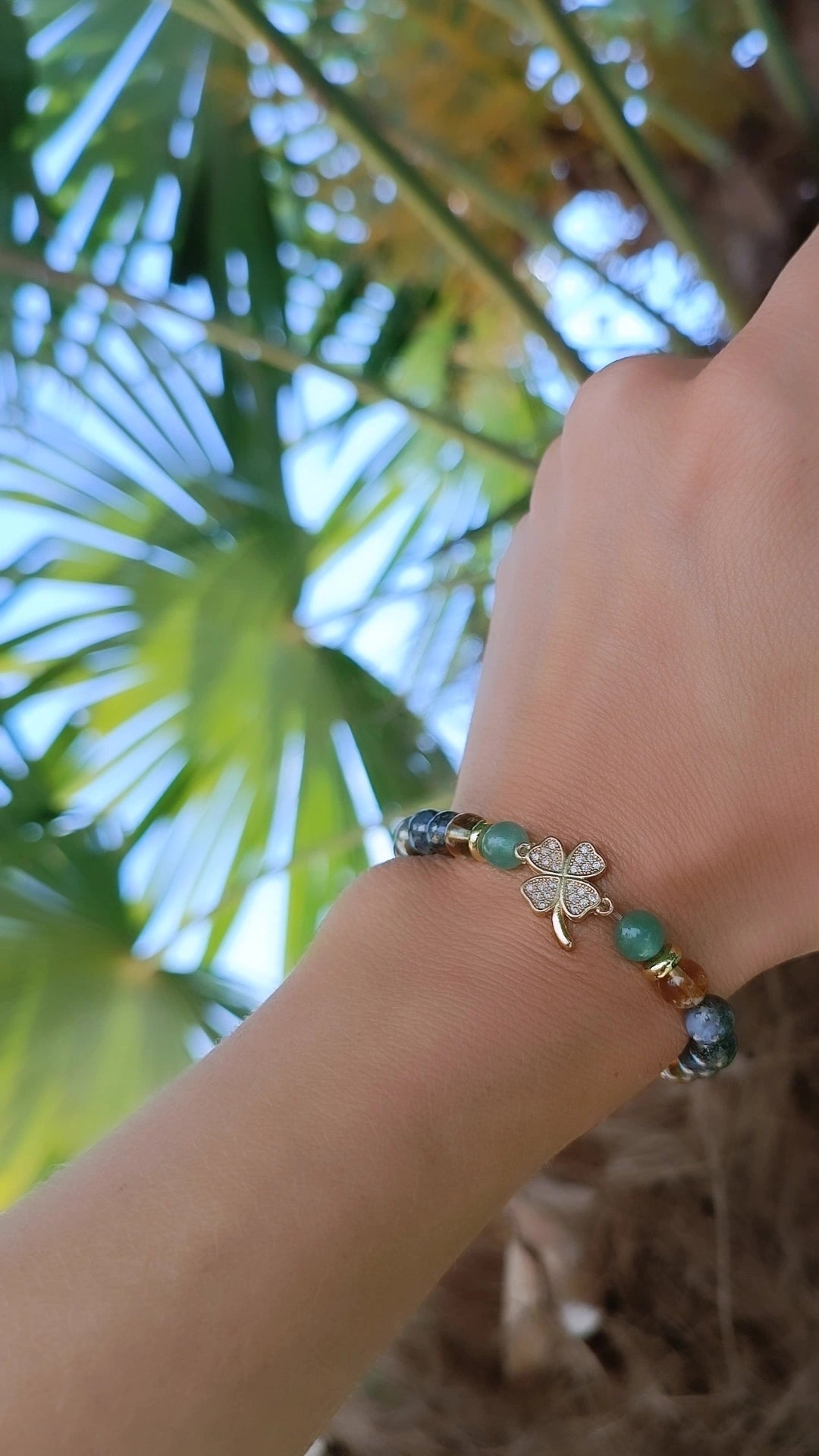 Bracelet pierre naturelle heure miroirs 08h08 aventurine citrine pyrite aurore de cristal fait main trèfle doré strass