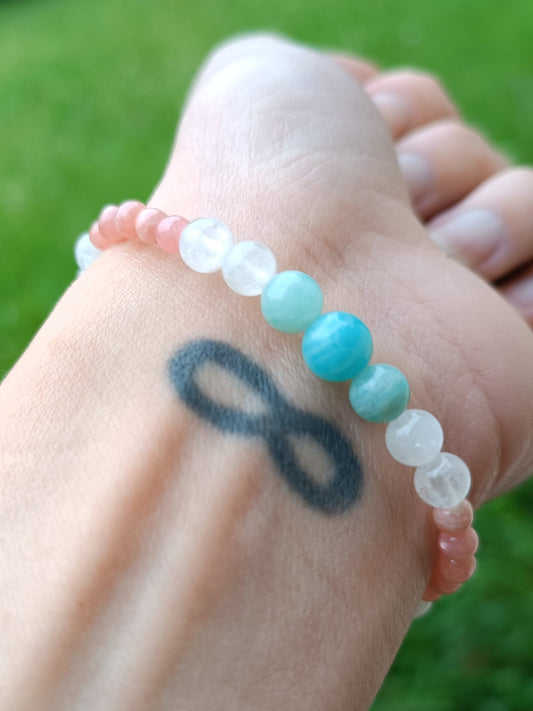 Bracelet pierre naturelles heures miroirs amazonite pierre de lune rhodochrosite auroredecristal 