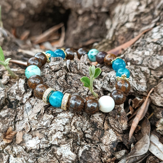 Bracelet pierre naturelles heures miroirs bronzite apatite pierre de phoenix auroredecristal  lithothérapie