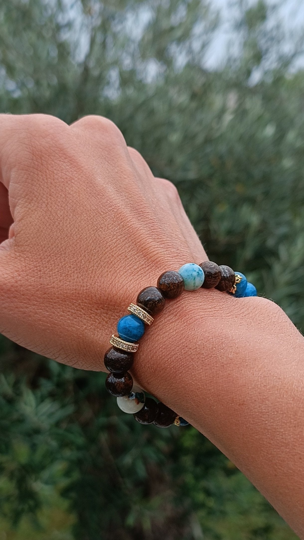 Bracelet pierre naturelles heures miroirs bronzite apatite pierre de phoenix auroredecristal 