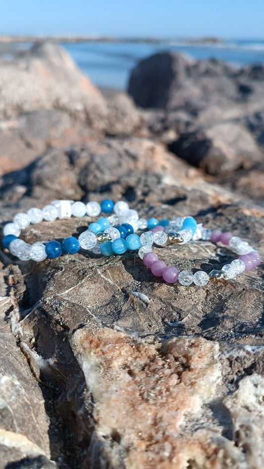 Bracelet pierres naturelles  - Pépites plaqué or amazonite apatite lépidolite auroredecristal lithothérapie  