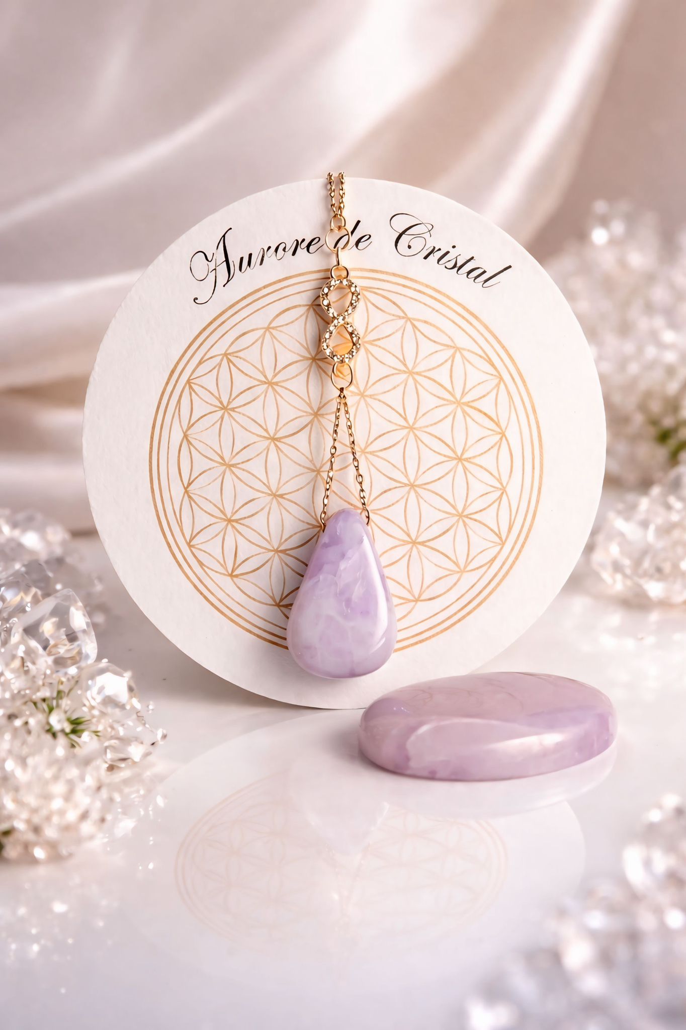 Collier acier inoxydable cadeau bijoux femme kunzite auroredecristal 