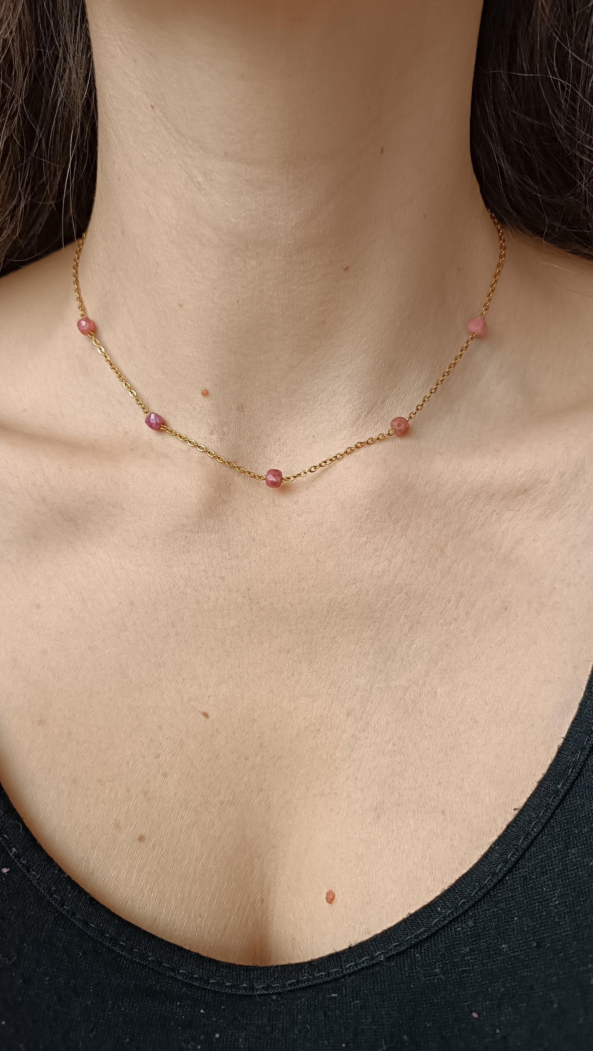 Collier collection PENTA  acier inoxydable auroredecristal rhdonite