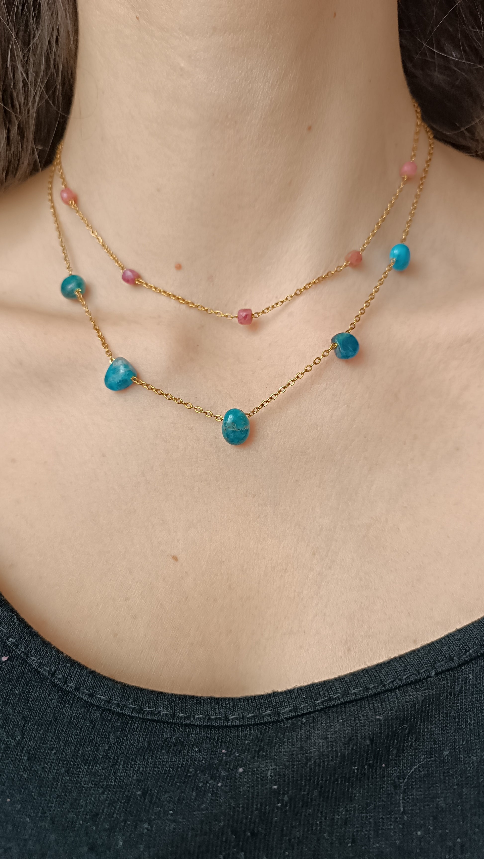 Collier collection PENTA apatite acier inoxydable auroredecristal rhdonite
