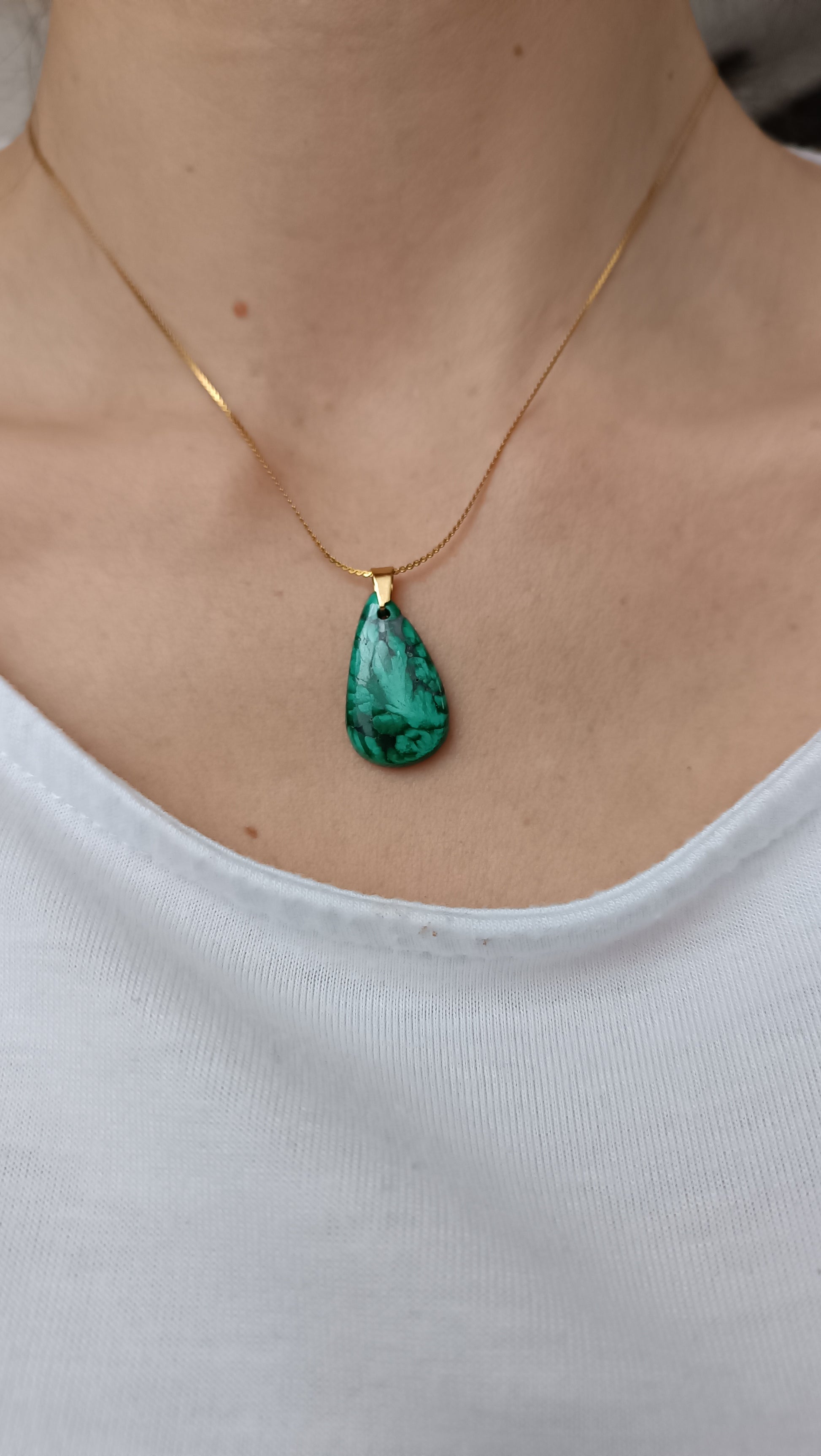 Pendentif malachite auroredecristal acier inoxydable