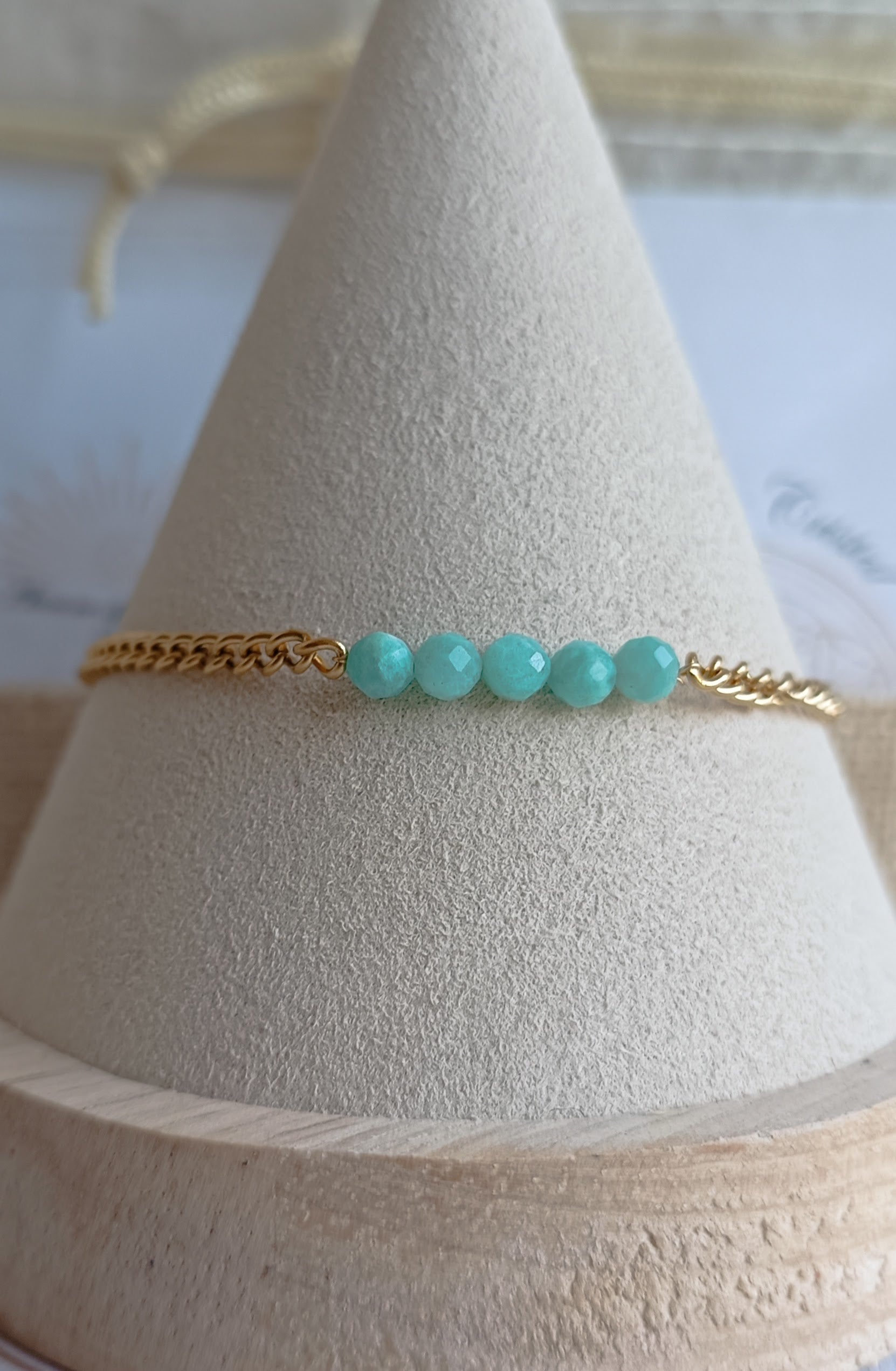 bracelet acier inoxydable amazonite doré pierre naturelle aurore de crista