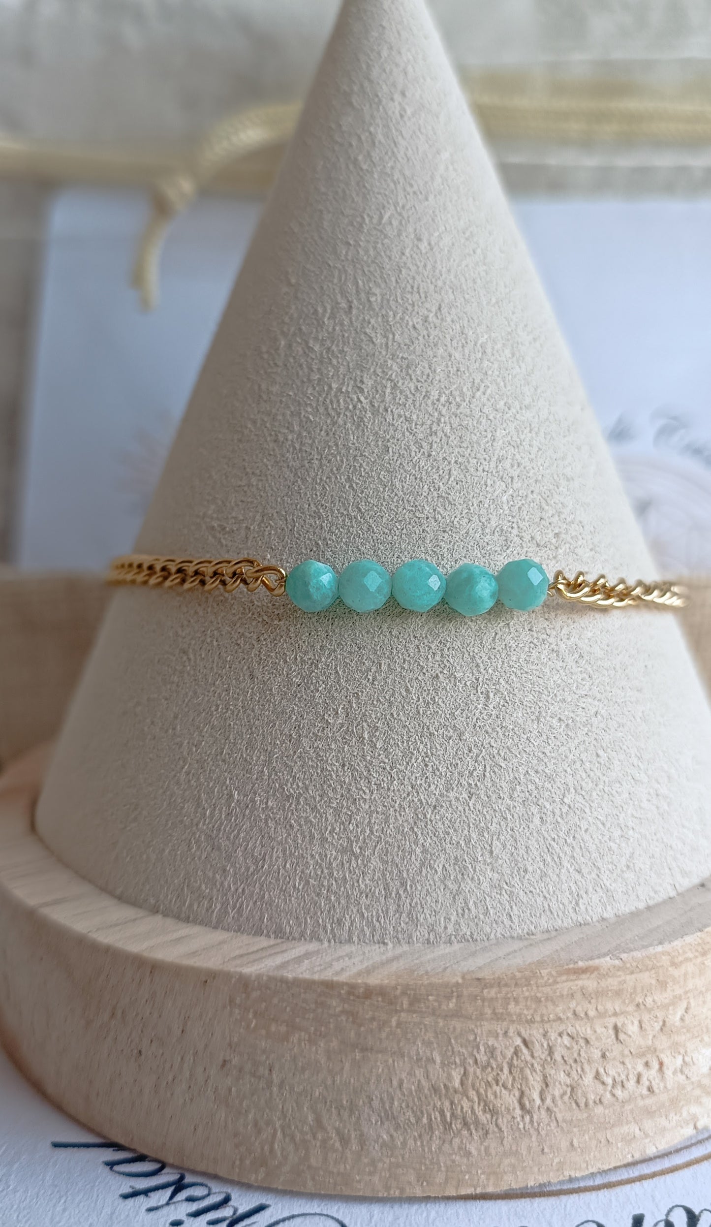 bracelet acier inoxydable amazonite doré pierre naturelle aurore de crista