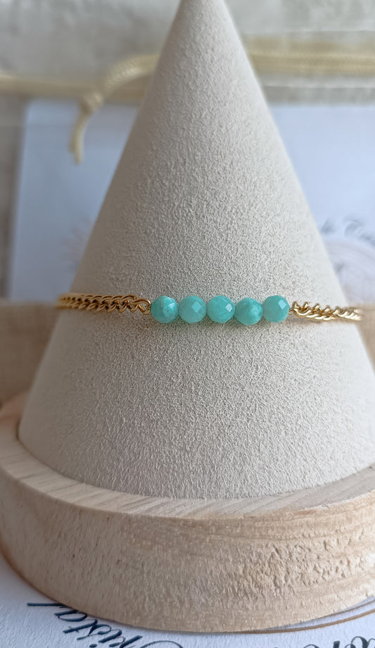 bracelet acier inoxydable amazonite doré pierre naturelle aurore de crista