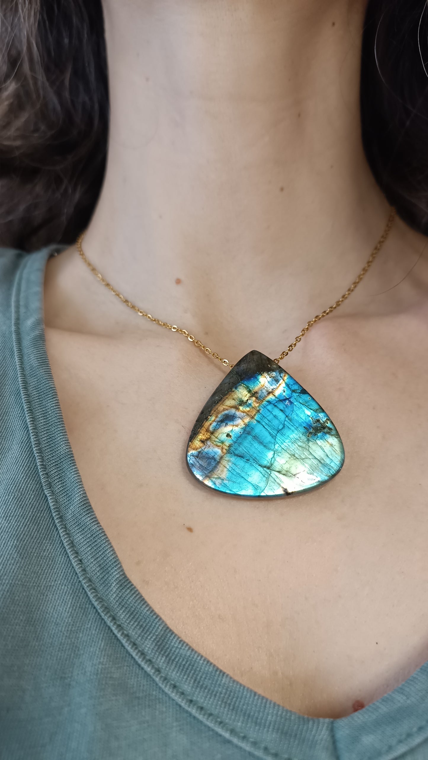 pendentif labradorite légende auroredecristal lithothérapie acier inoxydable