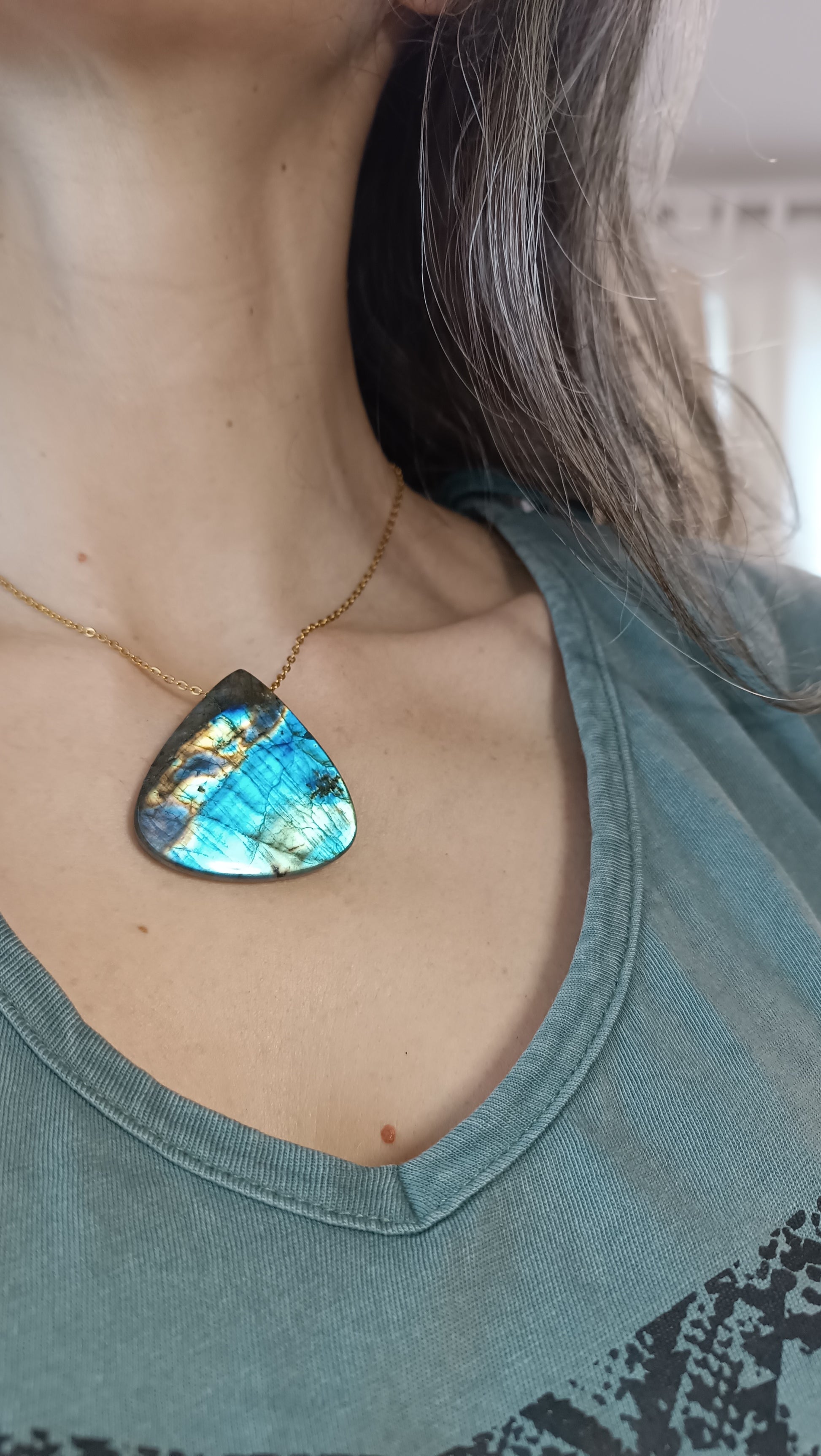 pendentif labradorite légende auroredecristal lithothérapie acier inoxydable