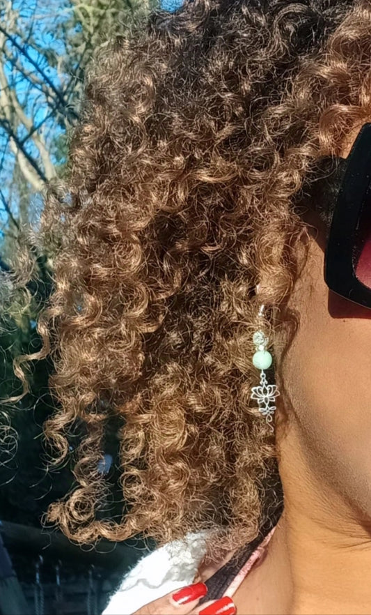 aurore de cristal Boucle d'oreille unalom jade chance vert  argenté
